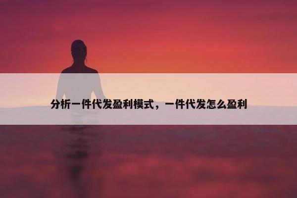 分析一件代发盈利模式，一件代发怎么盈利