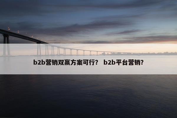 b2b营销双赢方案可行？ b2b平台营销？