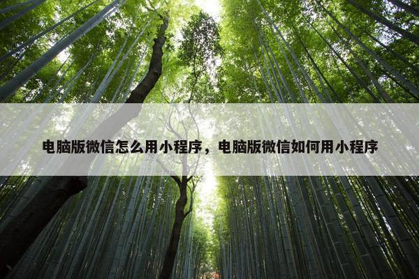 电脑版微信怎么用小程序，电脑版微信如何用小程序